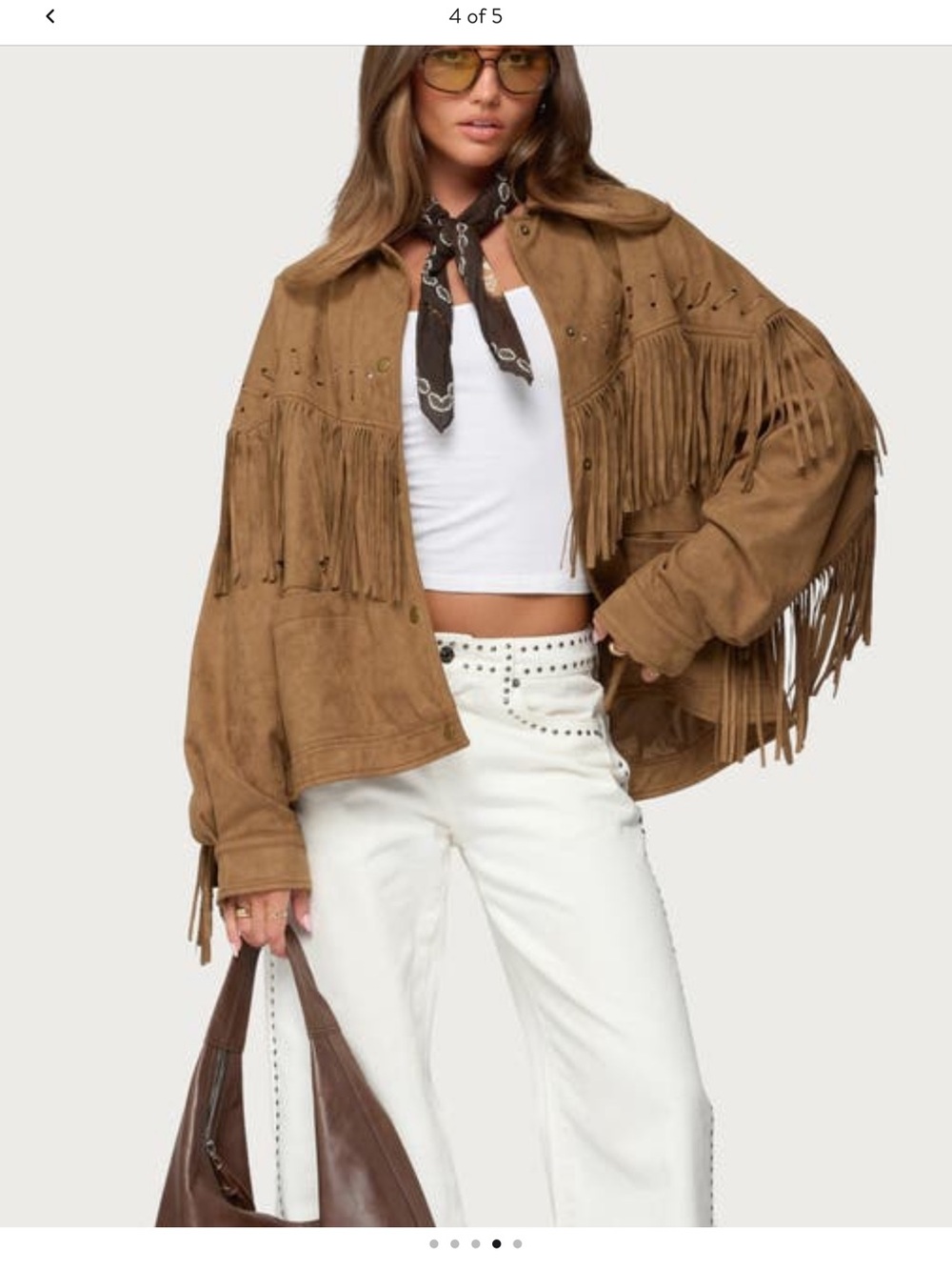 Edikted Fringed Suede Crop Jacket in Tan